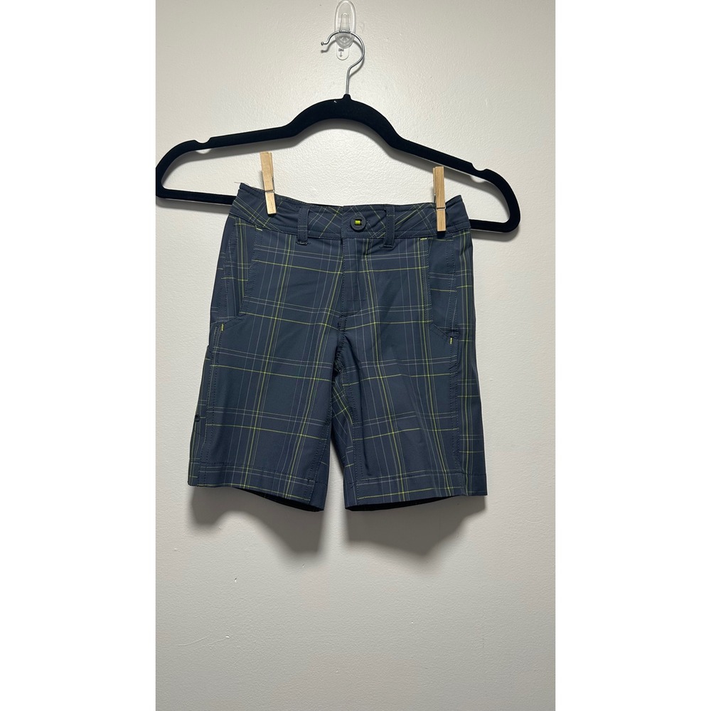 LL Bean Kids Boys Plaid Board Shorts Gray Lime Green Size 4 Item 300379